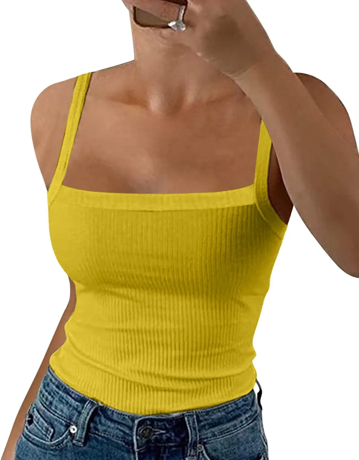 Women's Summer Tank Top Scoop Neck Sleeveless Ribbed Knit Camisole Shirts
