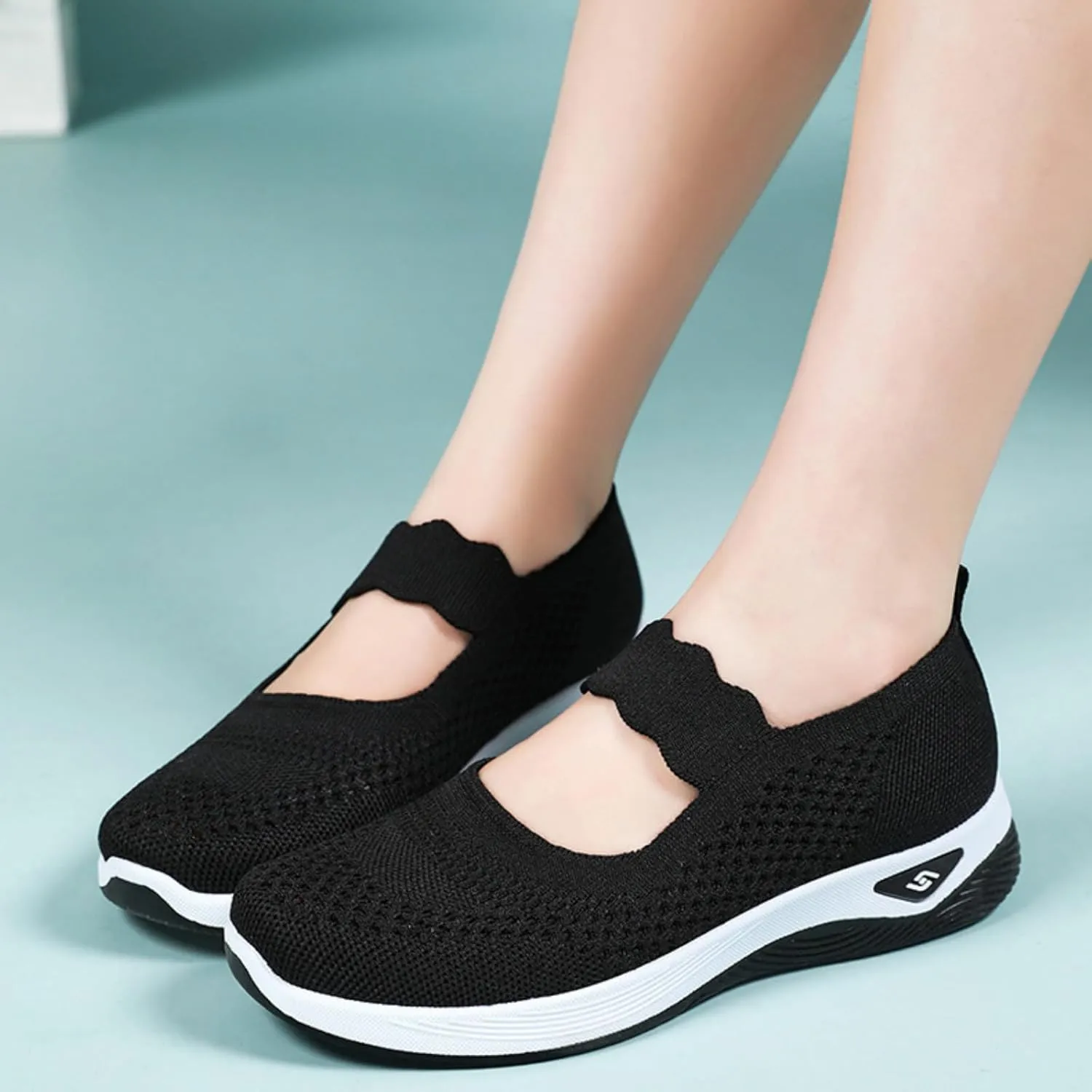 Women's Woven Orthopedic Breathable Soft Shoes Non Slip Food Service Lightweight Shoes Woven Mesh Breathable Soft Sneakers Slip On Arch Support Sneaker Wide Diabetic Footwear Shoe