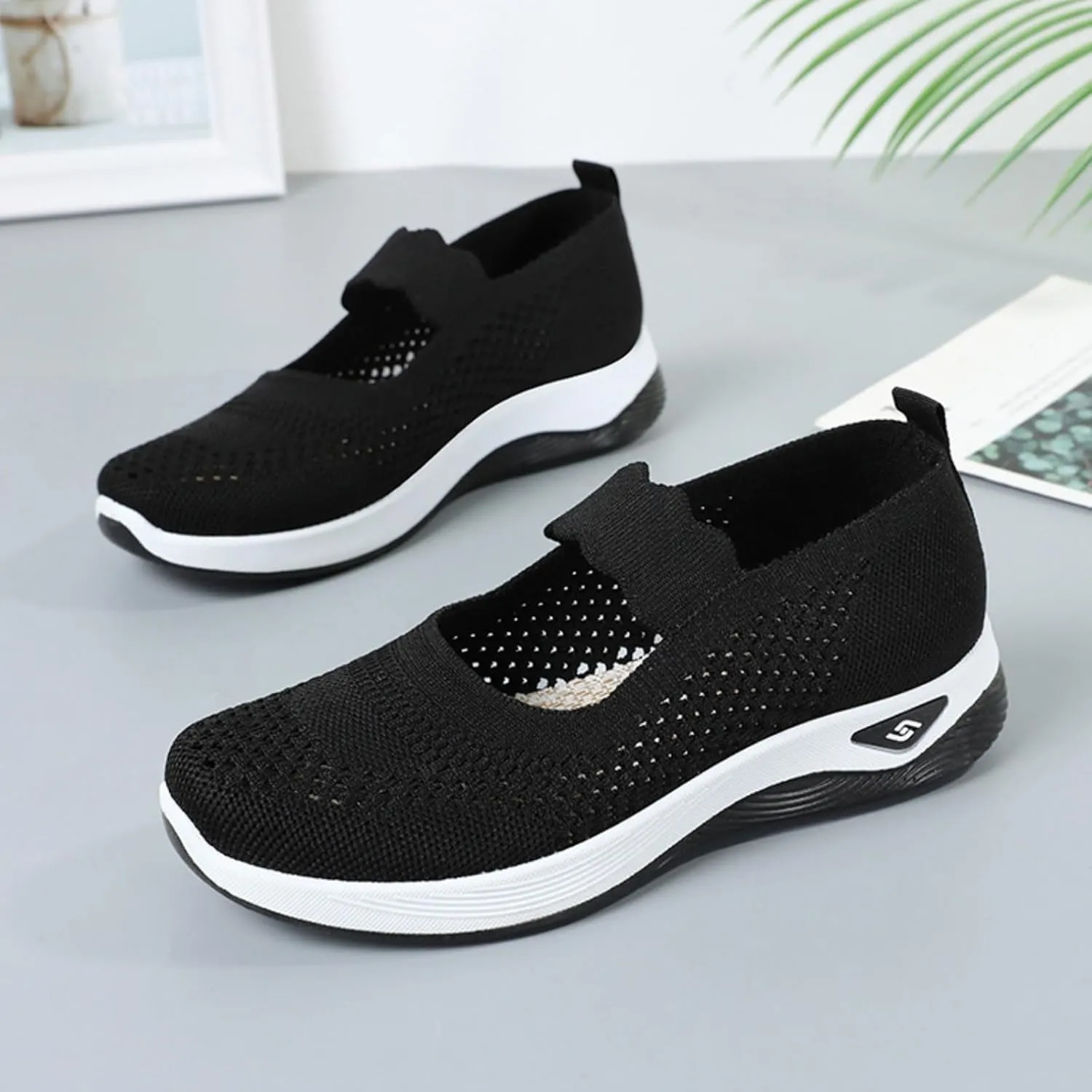 Women's Woven Orthopedic Breathable Soft Shoes Non Slip Food Service Lightweight Shoes Woven Mesh Breathable Soft Sneakers Slip On Arch Support Sneaker Wide Diabetic Footwear Shoe