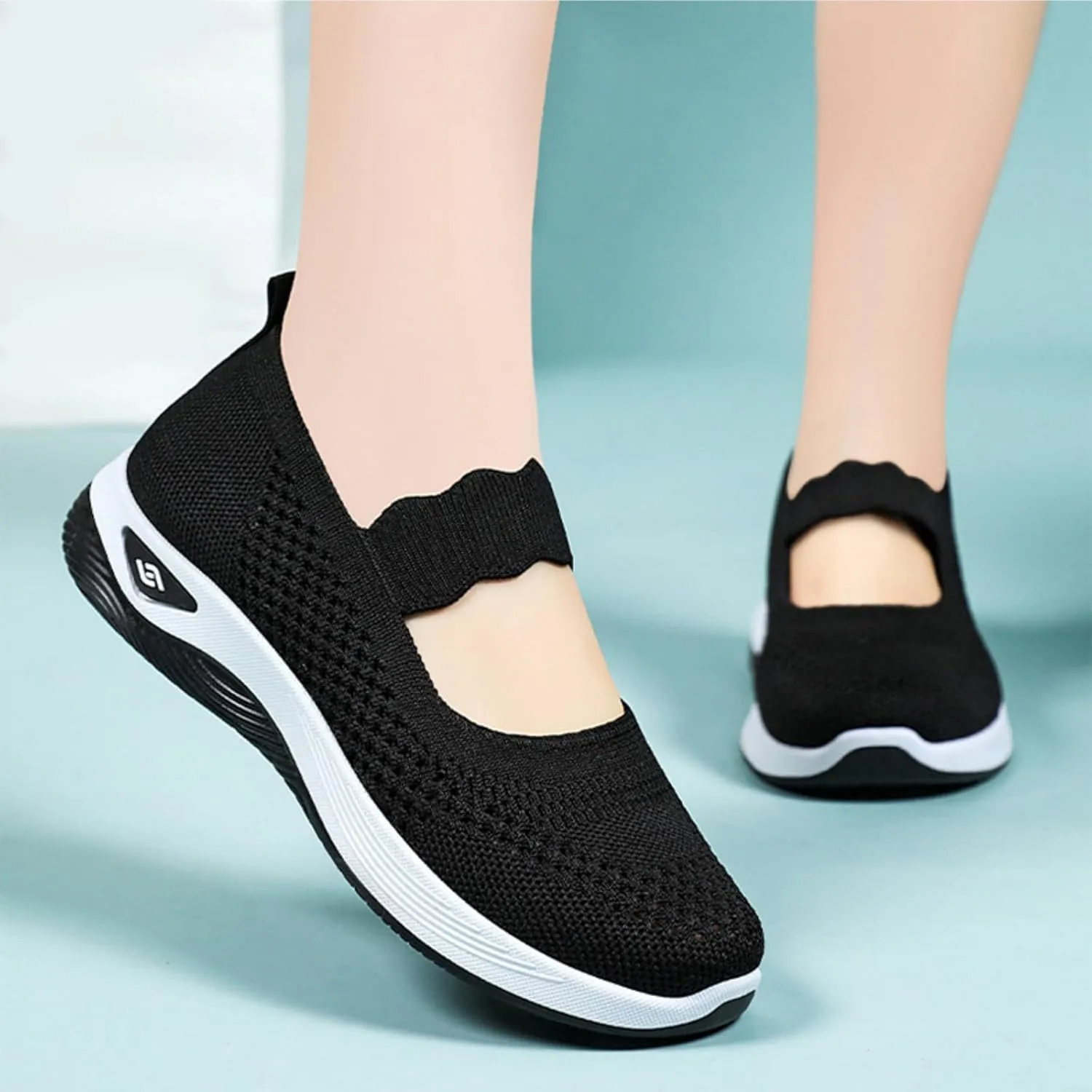Women's Woven Orthopedic Breathable Soft Shoes Non Slip Food Service Lightweight Shoes Woven Mesh Breathable Soft Sneakers Slip On Arch Support Sneaker Wide Diabetic Footwear Shoe
