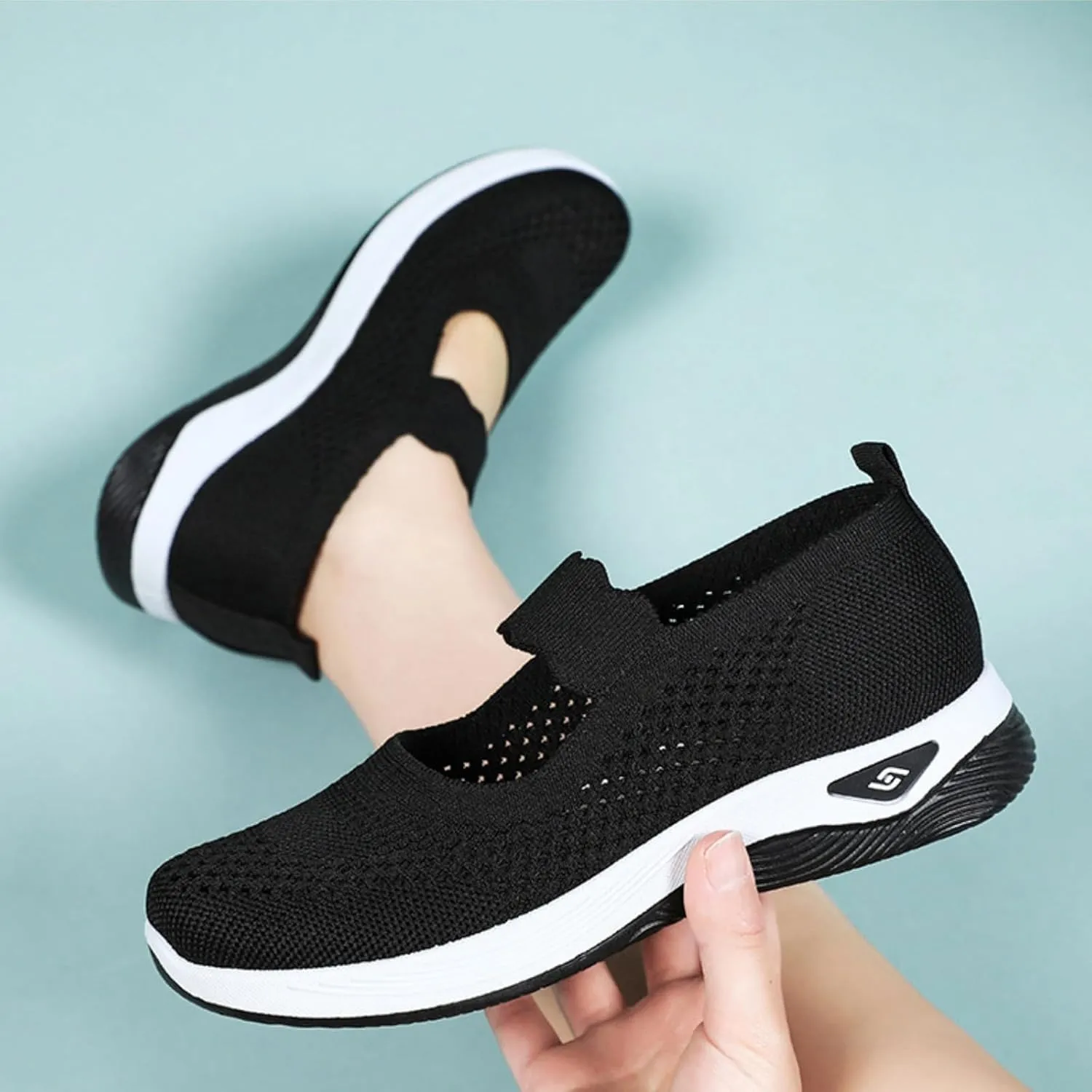 Women's Woven Orthopedic Breathable Soft Shoes Non Slip Food Service Lightweight Shoes Woven Mesh Breathable Soft Sneakers Slip On Arch Support Sneaker Wide Diabetic Footwear Shoe
