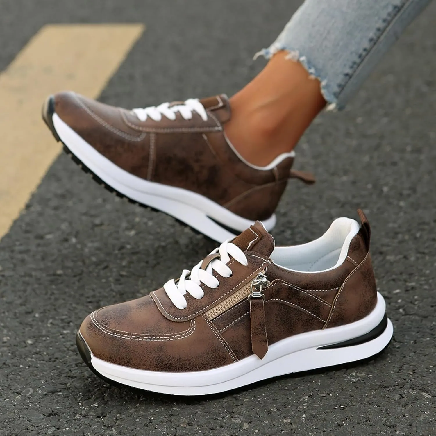 Women's Zipper Platform Tennis Shoes Wedge Sneakers Fashion Canvas Casual Hidden Heel Slip On Sneaker Non Side Low-Top Lace-Up Solid Color with Comfortable Lightweight Walking