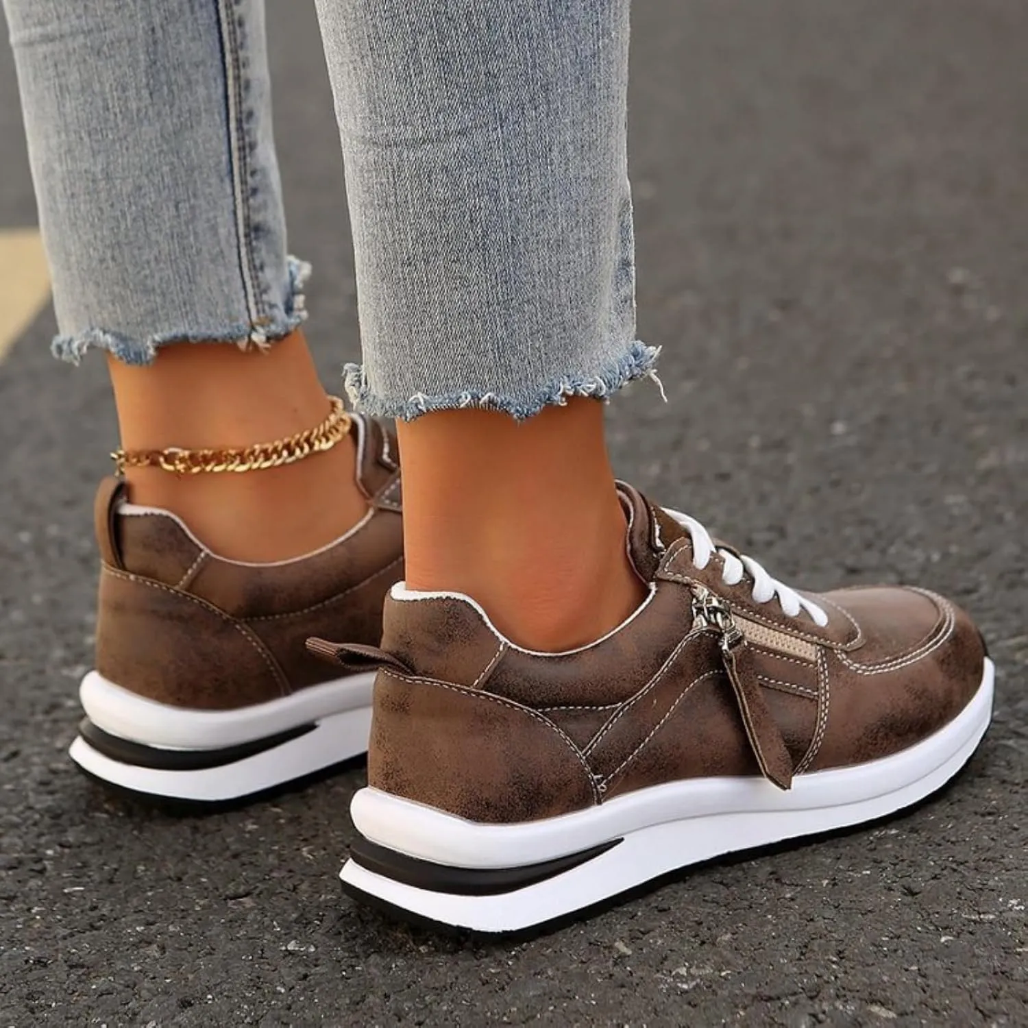 Women's Zipper Platform Tennis Shoes Wedge Sneakers Fashion Canvas Casual Hidden Heel Slip On Sneaker Non Side Low-Top Lace-Up Solid Color with Comfortable Lightweight Walking