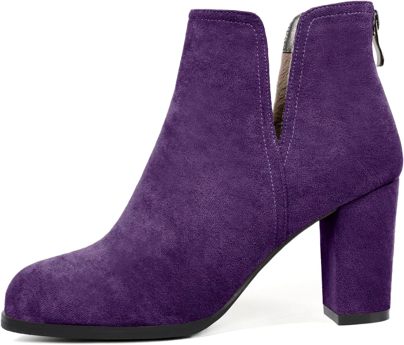 Zamikoo Women's Ankle Boots, Chunky Heel Round Toe Ankle Booties, Dressy Comfortable Block Heel Fall Boots Back Zip 3.5 Inch with Fur