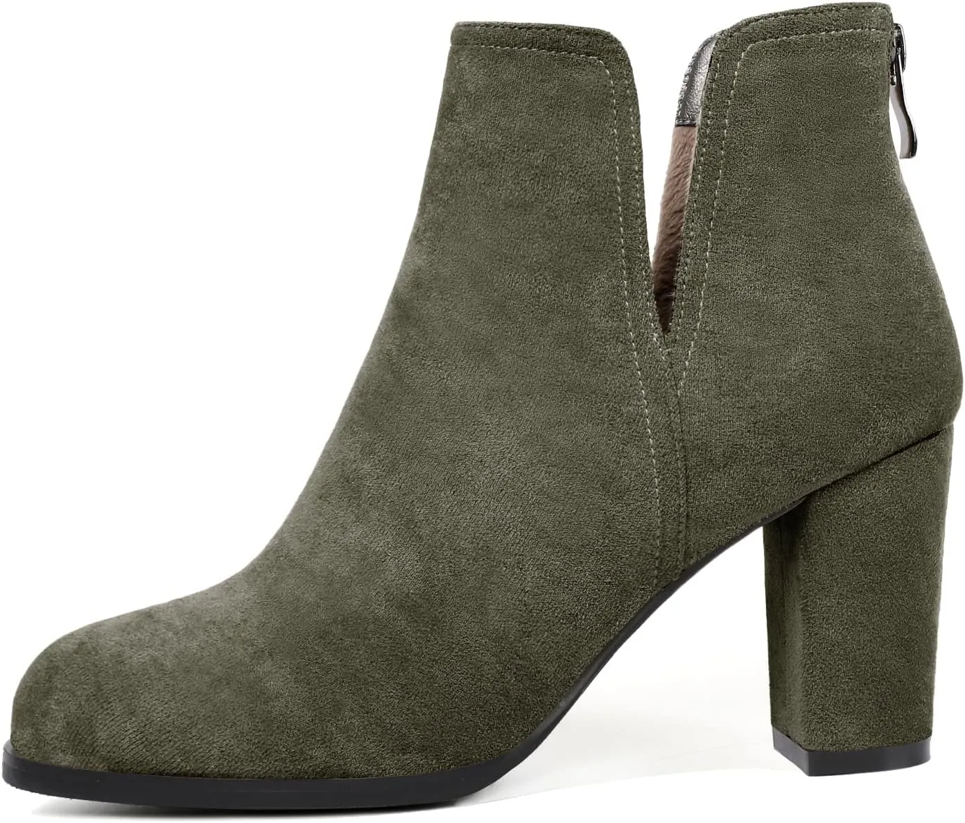 Zamikoo Women's Ankle Boots, Chunky Heel Round Toe Ankle Booties, Dressy Comfortable Block Heel Fall Boots Back Zip 3.5 Inch with Fur