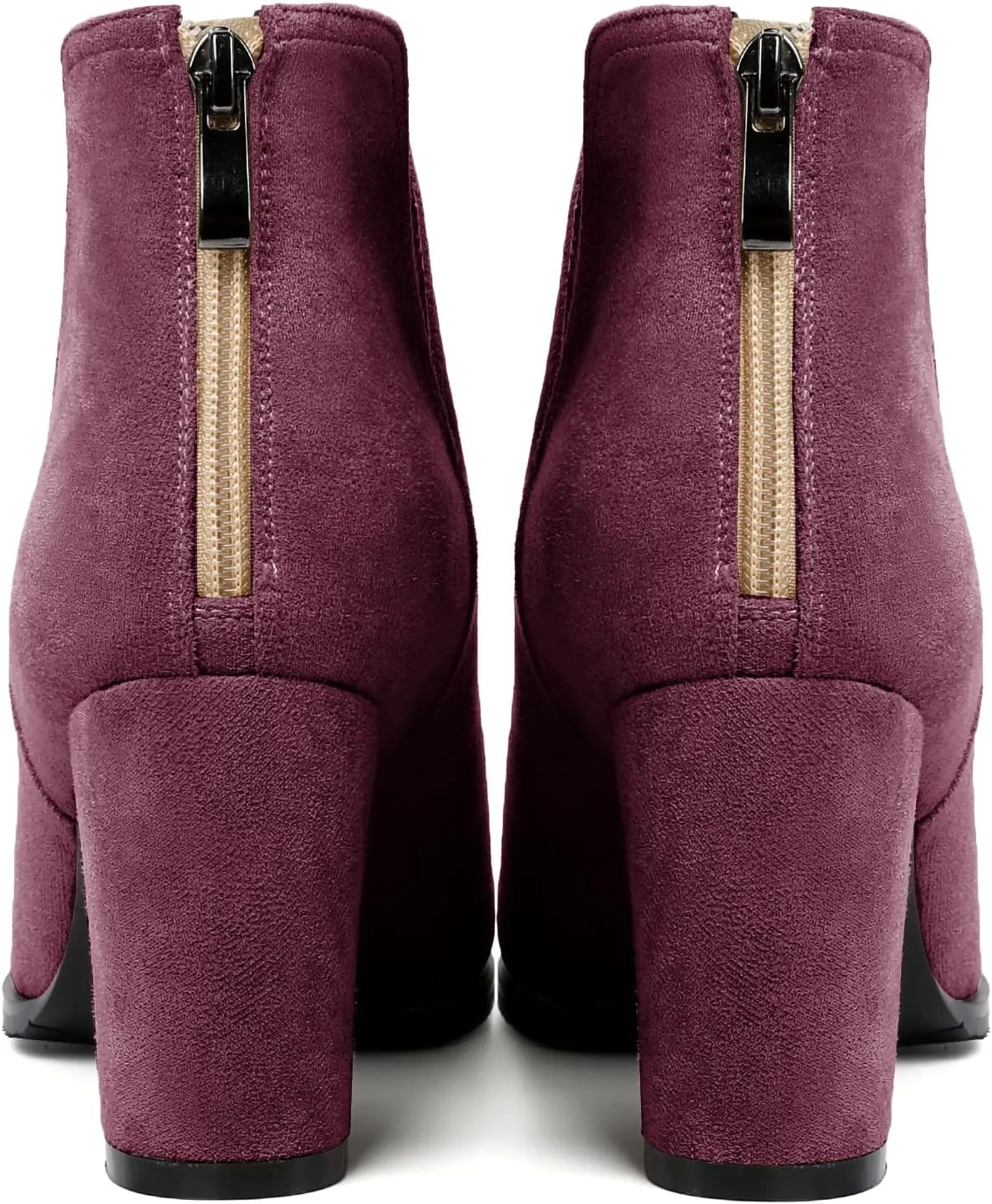 Zamikoo Women's Ankle Boots, Chunky Heel Round Toe Ankle Booties, Dressy Comfortable Block Heel Fall Boots Back Zip 3.5 Inch with Fur