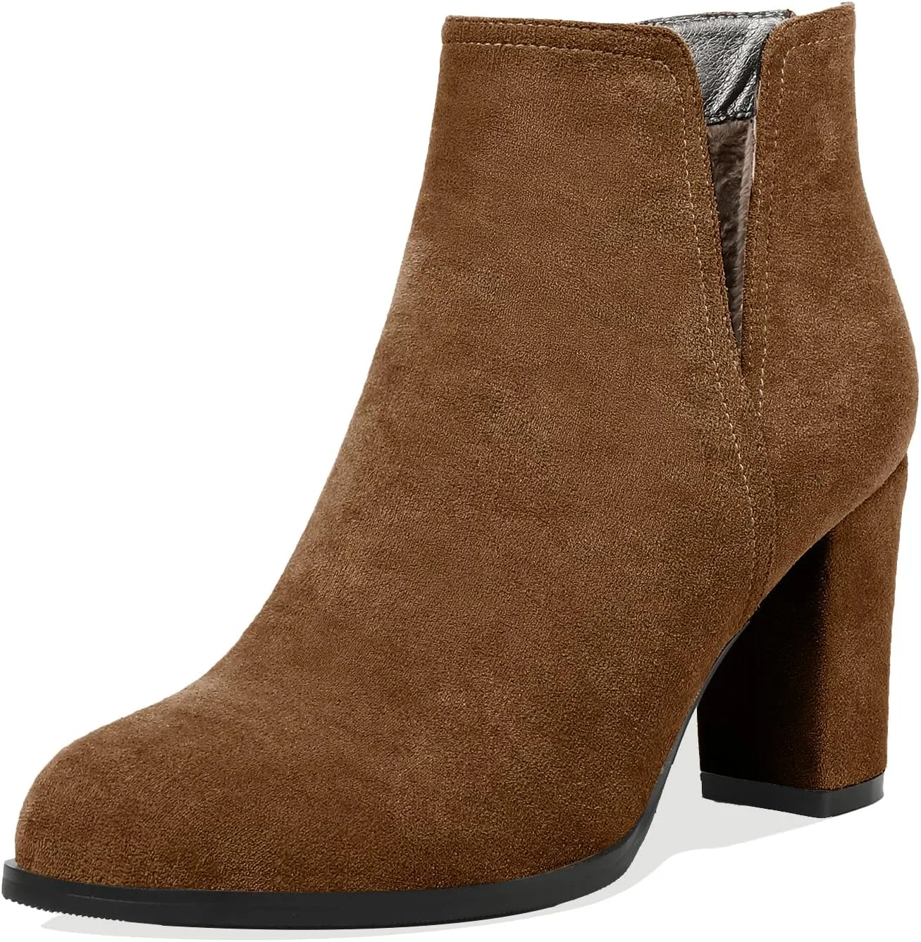 Zamikoo Women's Ankle Boots, Chunky Heel Round Toe Ankle Booties, Dressy Comfortable Block Heel Fall Boots Back Zip 3.5 Inch with Fur