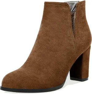 Zamikoo Women's Ankle Boots, Chunky Heel Round Toe Ankle Booties, Dressy Comfortable Block Heel Fall Boots Back Zip 3.5 Inch with Fur