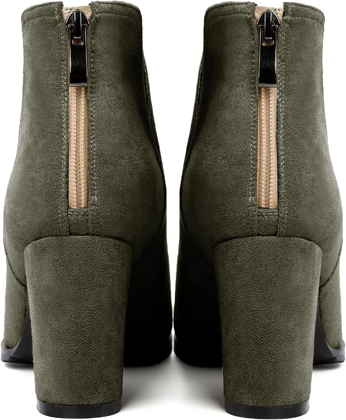 Zamikoo Women's Ankle Boots, Chunky Heel Round Toe Ankle Booties, Dressy Comfortable Block Heel Fall Boots Back Zip 3.5 Inch with Fur