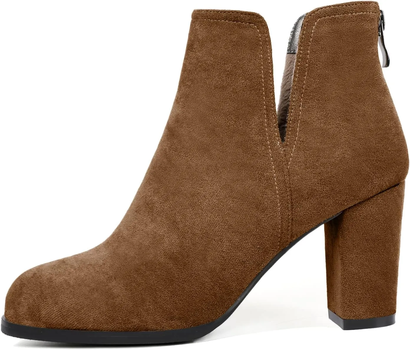 Zamikoo Women's Ankle Boots, Chunky Heel Round Toe Ankle Booties, Dressy Comfortable Block Heel Fall Boots Back Zip 3.5 Inch with Fur