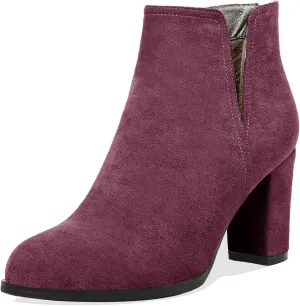 Zamikoo Women's Ankle Boots, Chunky Heel Round Toe Ankle Booties, Dressy Comfortable Block Heel Fall Boots Back Zip 3.5 Inch with Fur