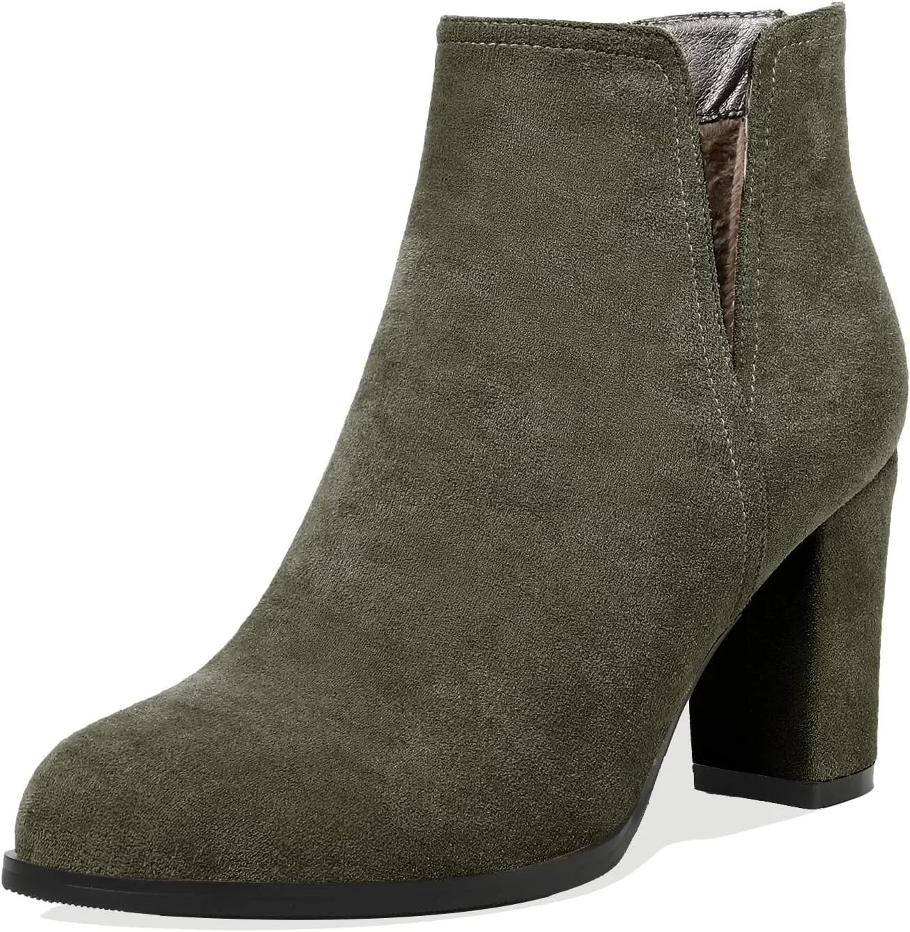 Zamikoo Women's Ankle Boots, Chunky Heel Round Toe Ankle Booties, Dressy Comfortable Block Heel Fall Boots Back Zip 3.5 Inch with Fur