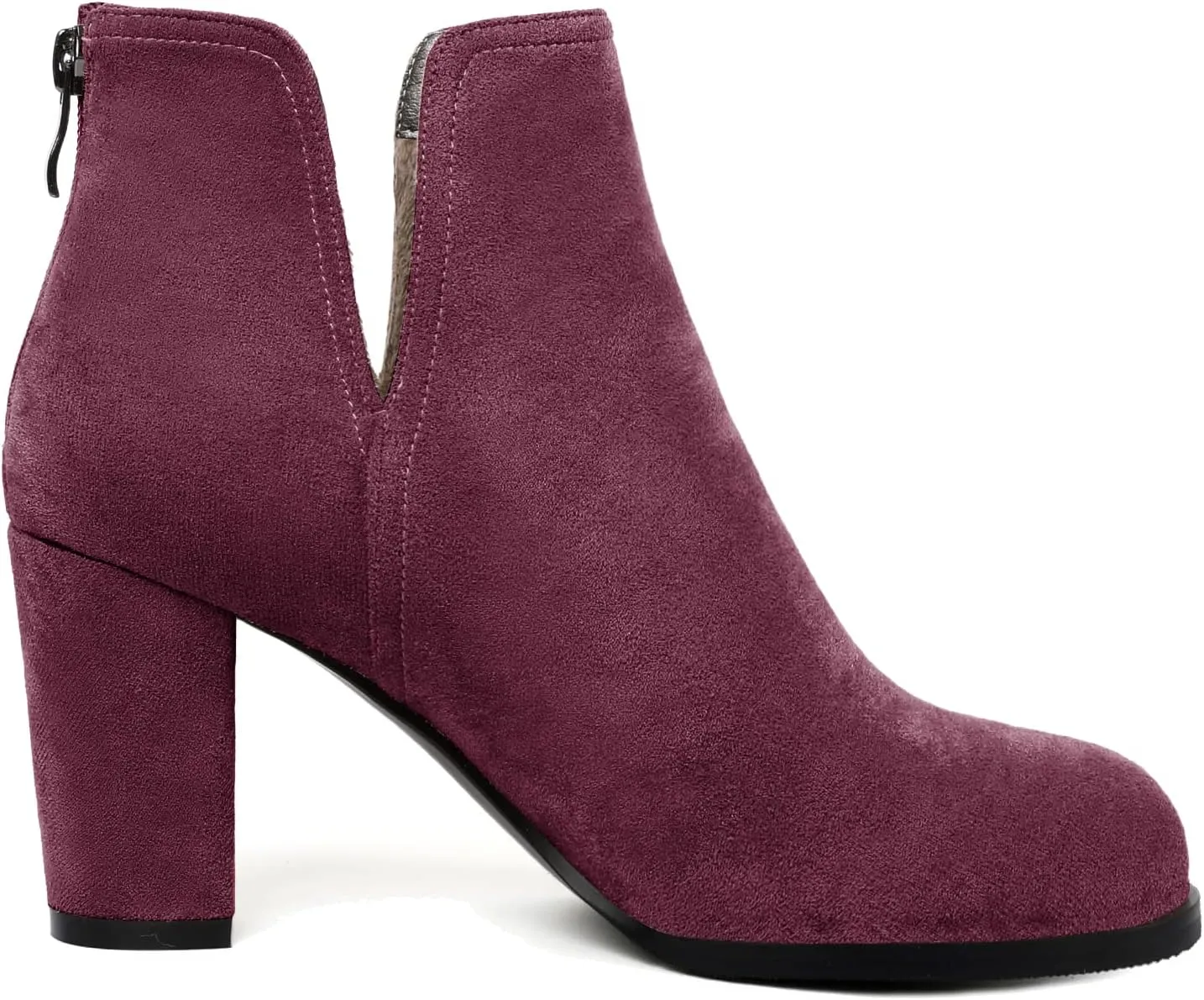 Zamikoo Women's Ankle Boots, Chunky Heel Round Toe Ankle Booties, Dressy Comfortable Block Heel Fall Boots Back Zip 3.5 Inch with Fur