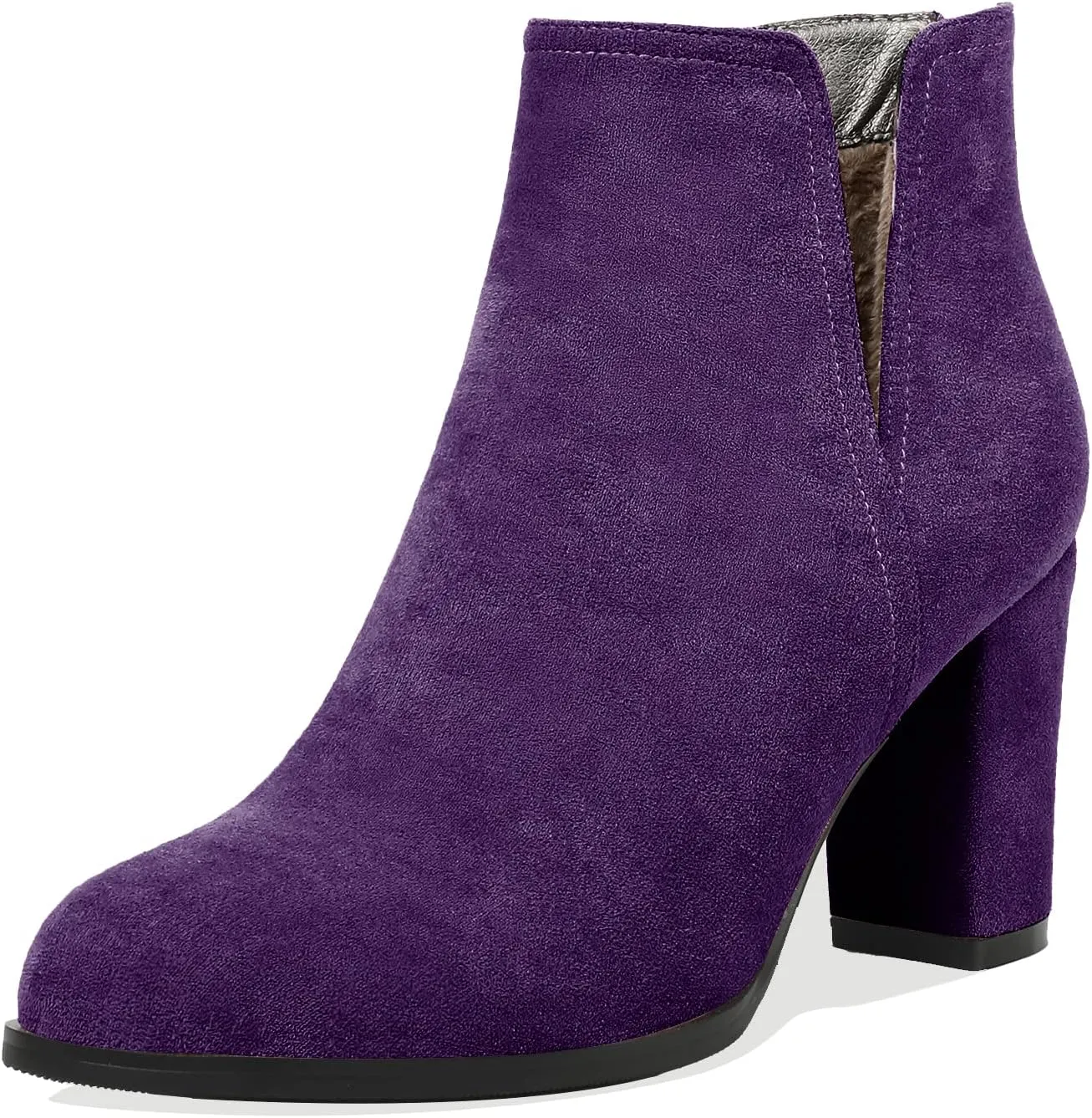 Zamikoo Women's Ankle Boots, Chunky Heel Round Toe Ankle Booties, Dressy Comfortable Block Heel Fall Boots Back Zip 3.5 Inch with Fur