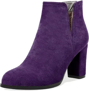 Zamikoo Women's Ankle Boots, Chunky Heel Round Toe Ankle Booties, Dressy Comfortable Block Heel Fall Boots Back Zip 3.5 Inch with Fur
