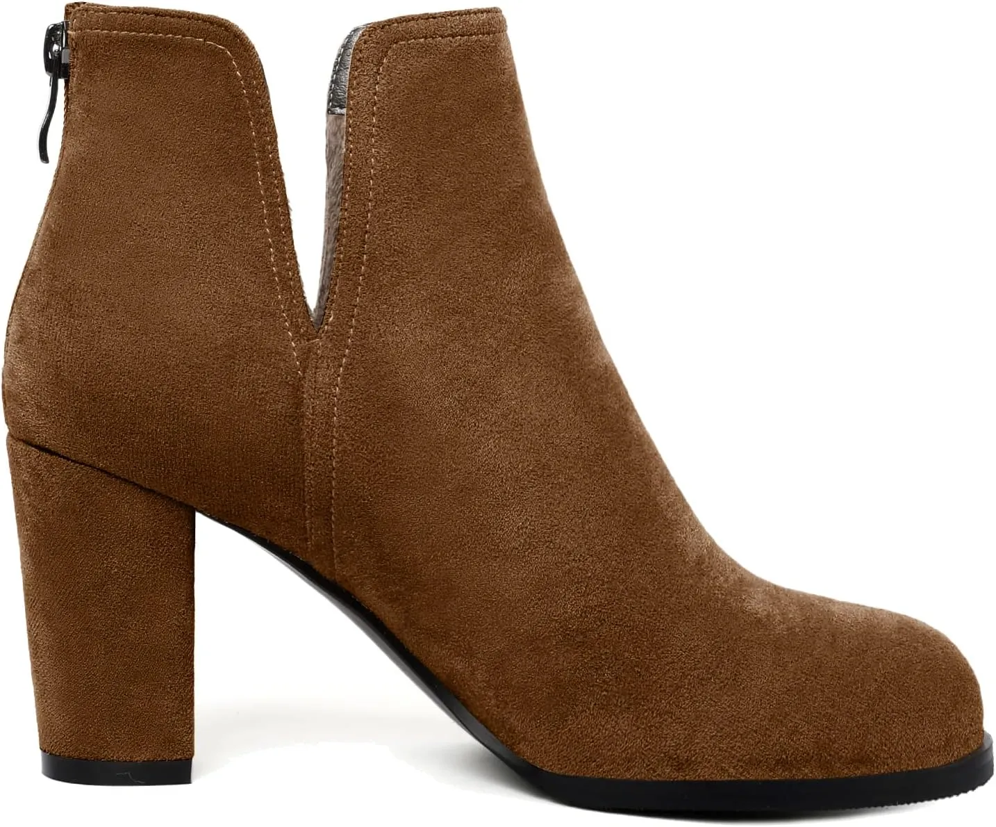 Zamikoo Women's Ankle Boots, Chunky Heel Round Toe Ankle Booties, Dressy Comfortable Block Heel Fall Boots Back Zip 3.5 Inch with Fur