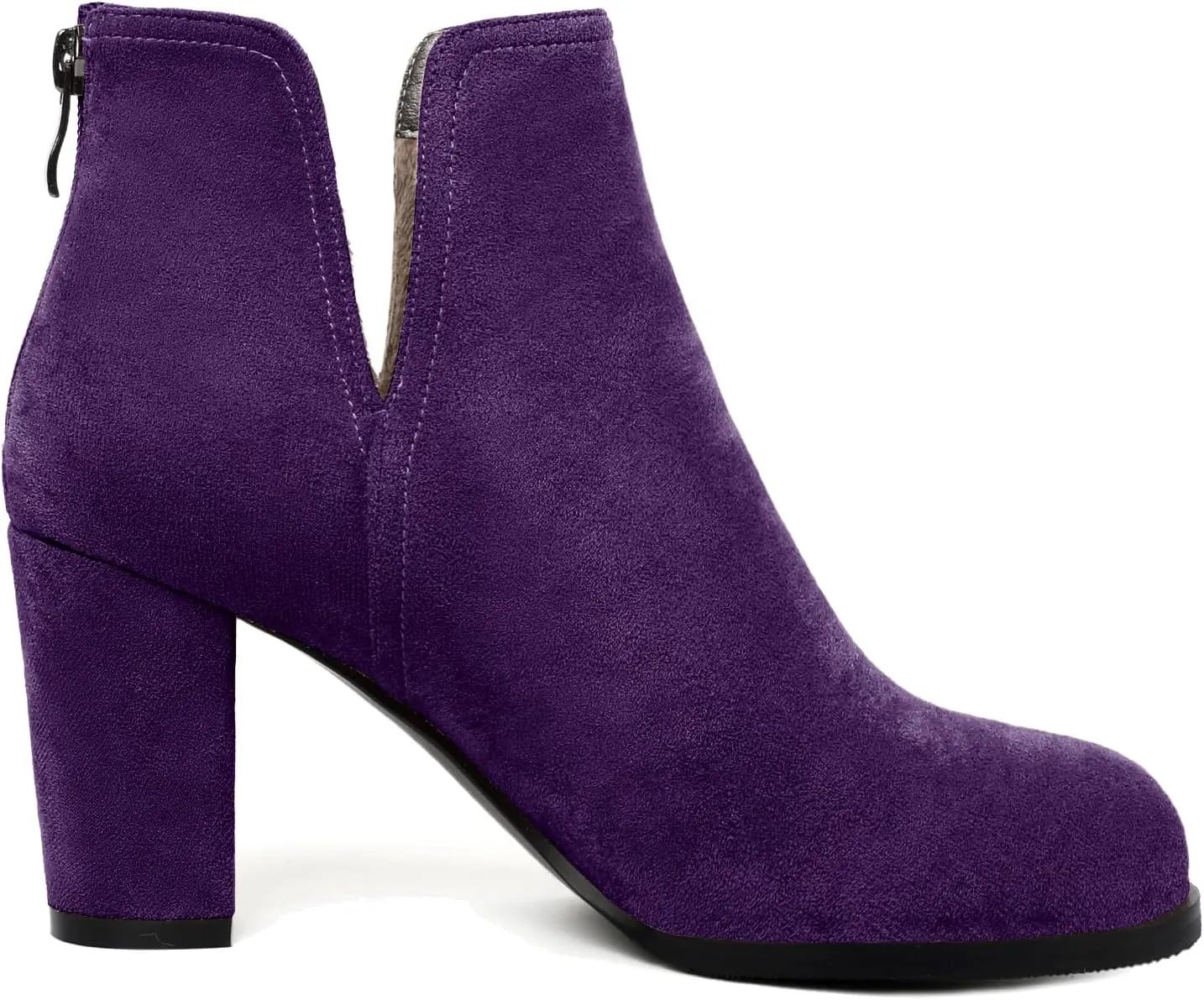 Zamikoo Women's Ankle Boots, Chunky Heel Round Toe Ankle Booties, Dressy Comfortable Block Heel Fall Boots Back Zip 3.5 Inch with Fur