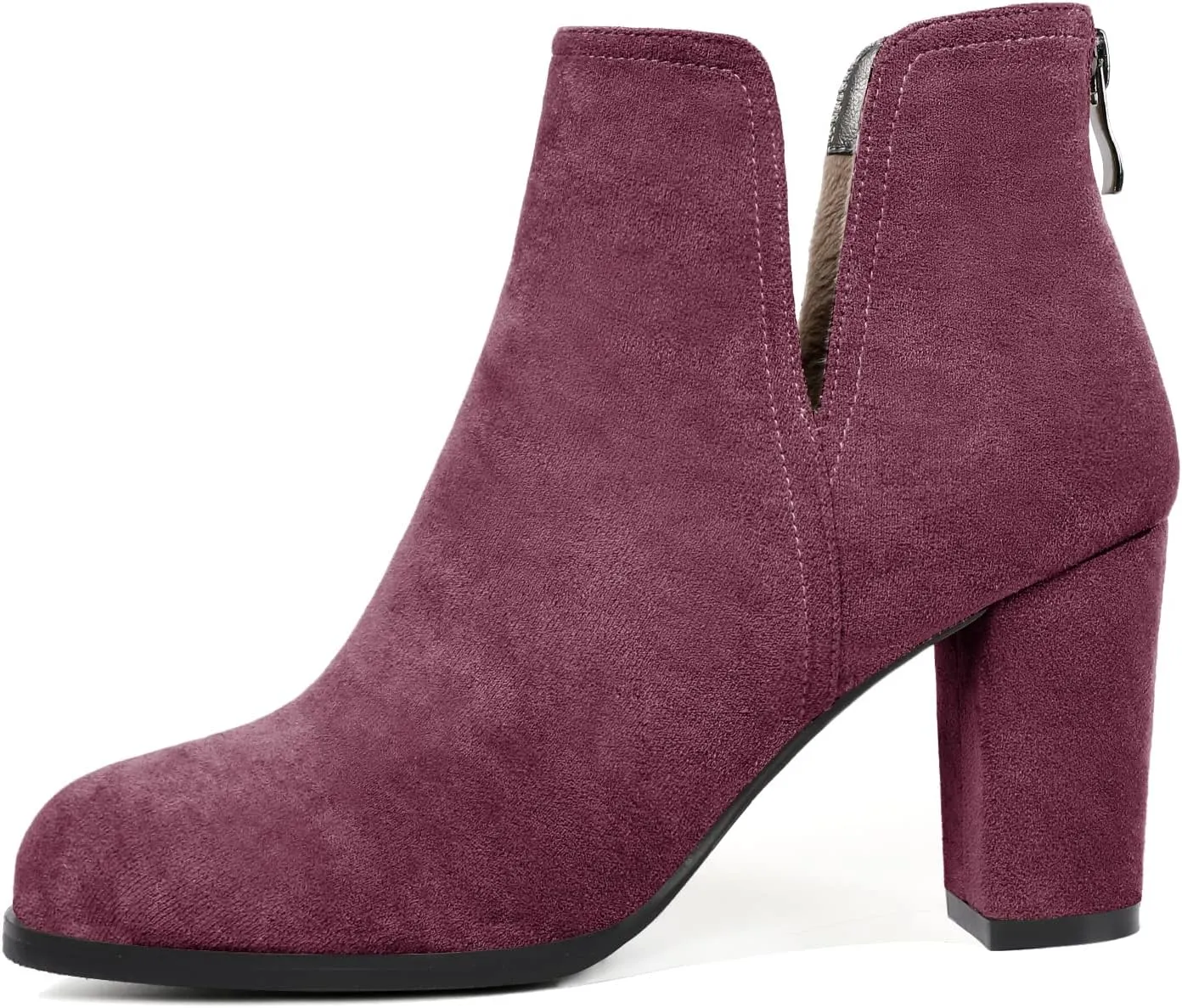 Zamikoo Women's Ankle Boots, Chunky Heel Round Toe Ankle Booties, Dressy Comfortable Block Heel Fall Boots Back Zip 3.5 Inch with Fur