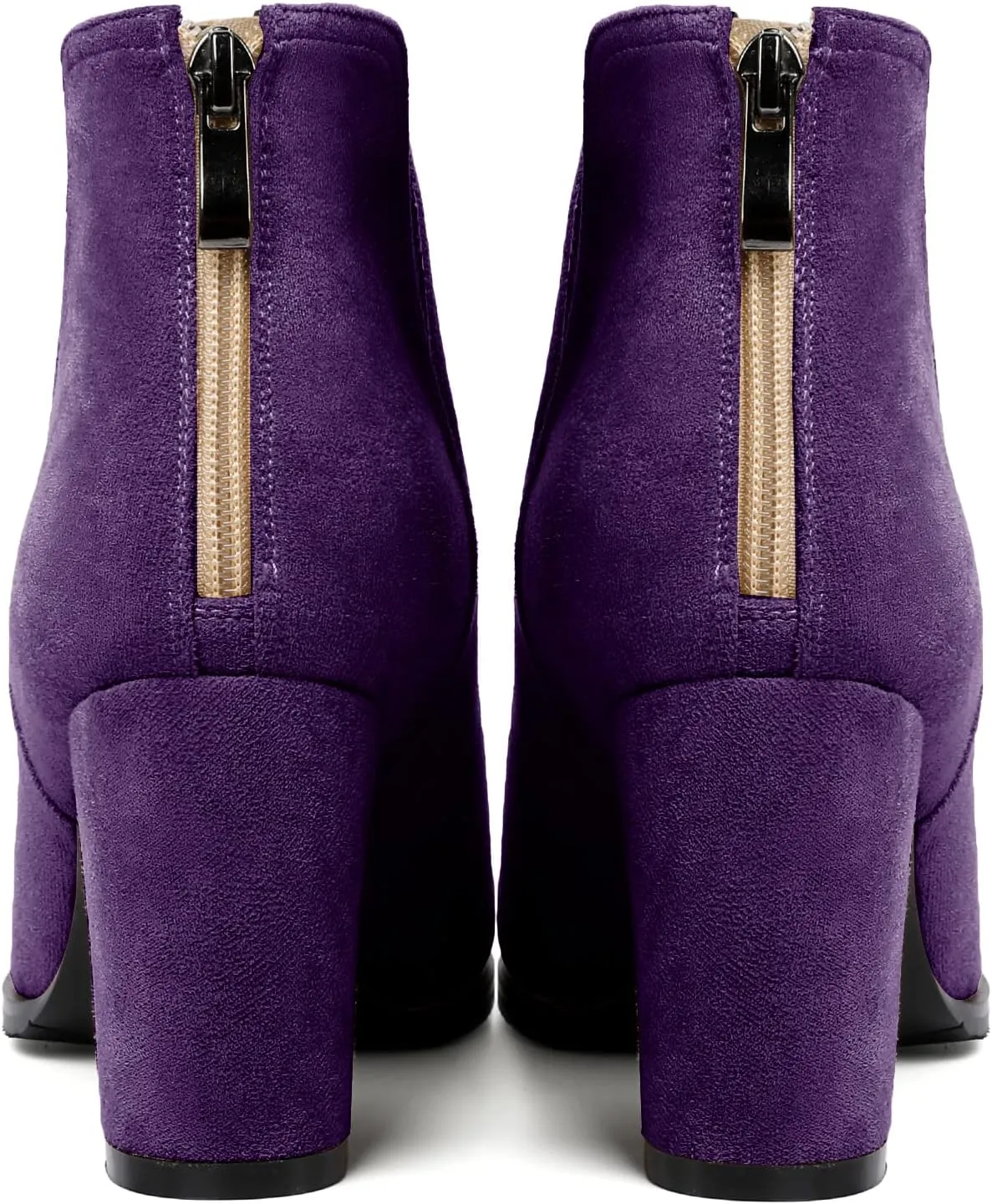 Zamikoo Women's Ankle Boots, Chunky Heel Round Toe Ankle Booties, Dressy Comfortable Block Heel Fall Boots Back Zip 3.5 Inch with Fur