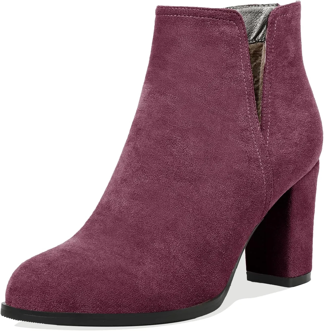 Zamikoo Women's Ankle Boots, Chunky Heel Round Toe Ankle Booties, Dressy Comfortable Block Heel Fall Boots Back Zip 3.5 Inch with Fur