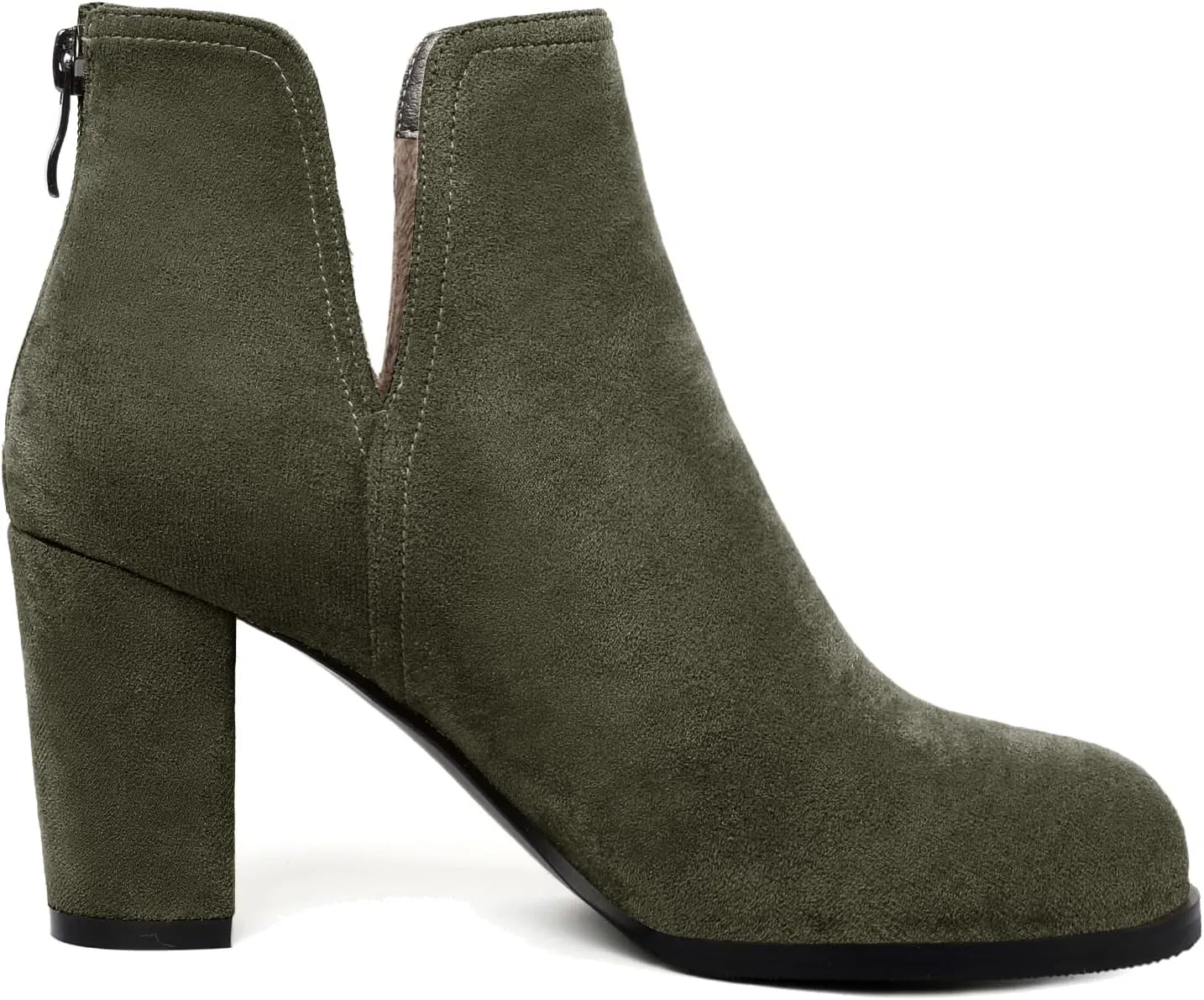 Zamikoo Women's Ankle Boots, Chunky Heel Round Toe Ankle Booties, Dressy Comfortable Block Heel Fall Boots Back Zip 3.5 Inch with Fur